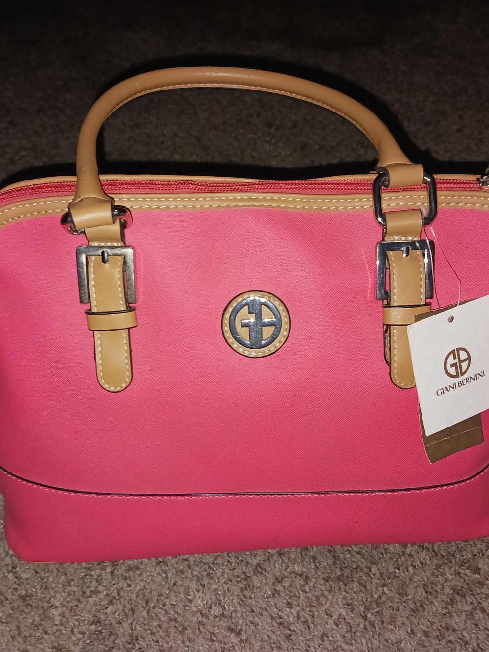 Giani Bernini Pink Satchel with Tan Trim and Logo Accent